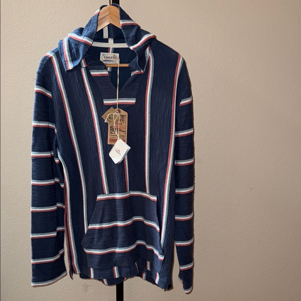 Faherty Biarritz Hoodie Horizon Summer Striped Sweater Org Cotton Men’s Size M